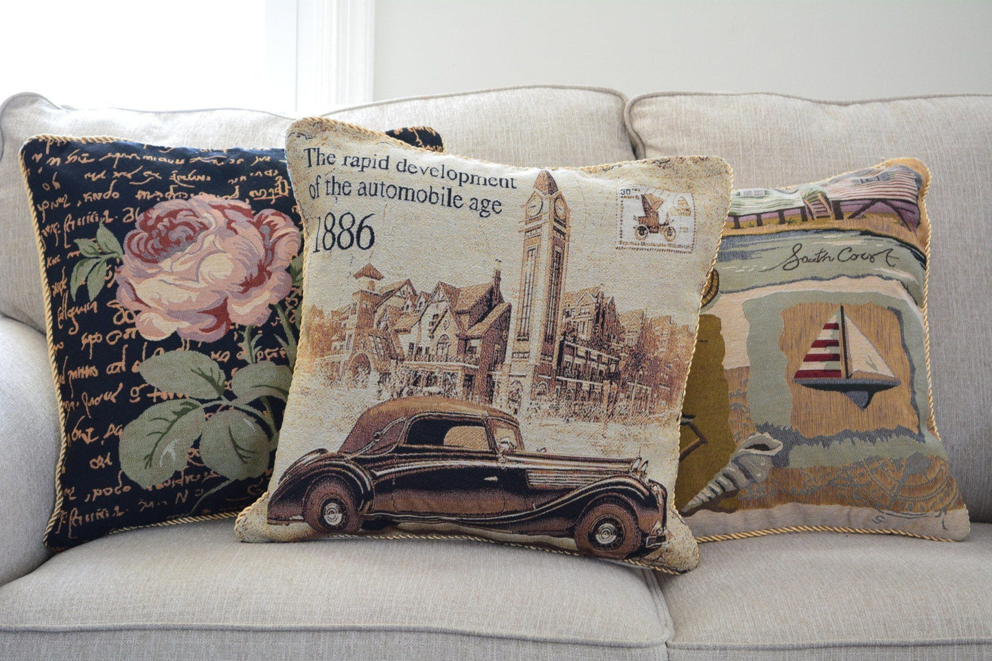 Tache Drive Benz into Town Big Ben London Postcard Vintage Throw Pillow Cover (16543)