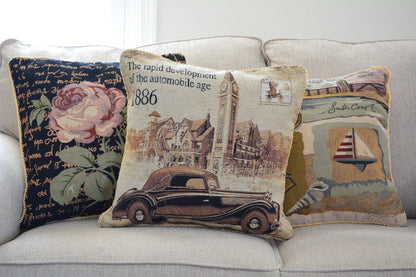 Tache Drive Benz into Town Big Ben London Postcard Vintage Throw Pillow Cover (16543)