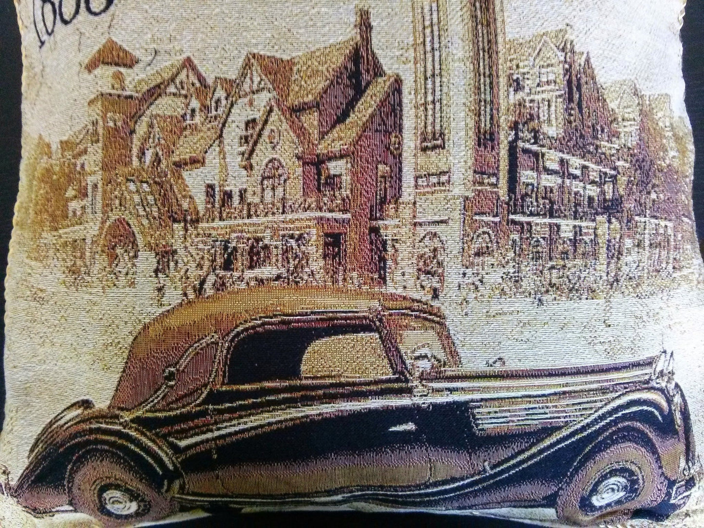 Tache Drive Benz into Town Big Ben London Postcard Vintage Throw Pillow Cover (16543)