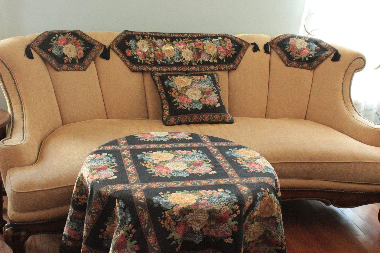 Tache Black Victorian Country Rustic Floral Midnight Awakening Tapestry Throw Pillow Cover (3089BL)