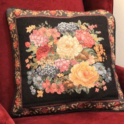 Tache Black Victorian Country Rustic Floral Midnight Awakening Tapestry Throw Pillow Cover (3089BL)