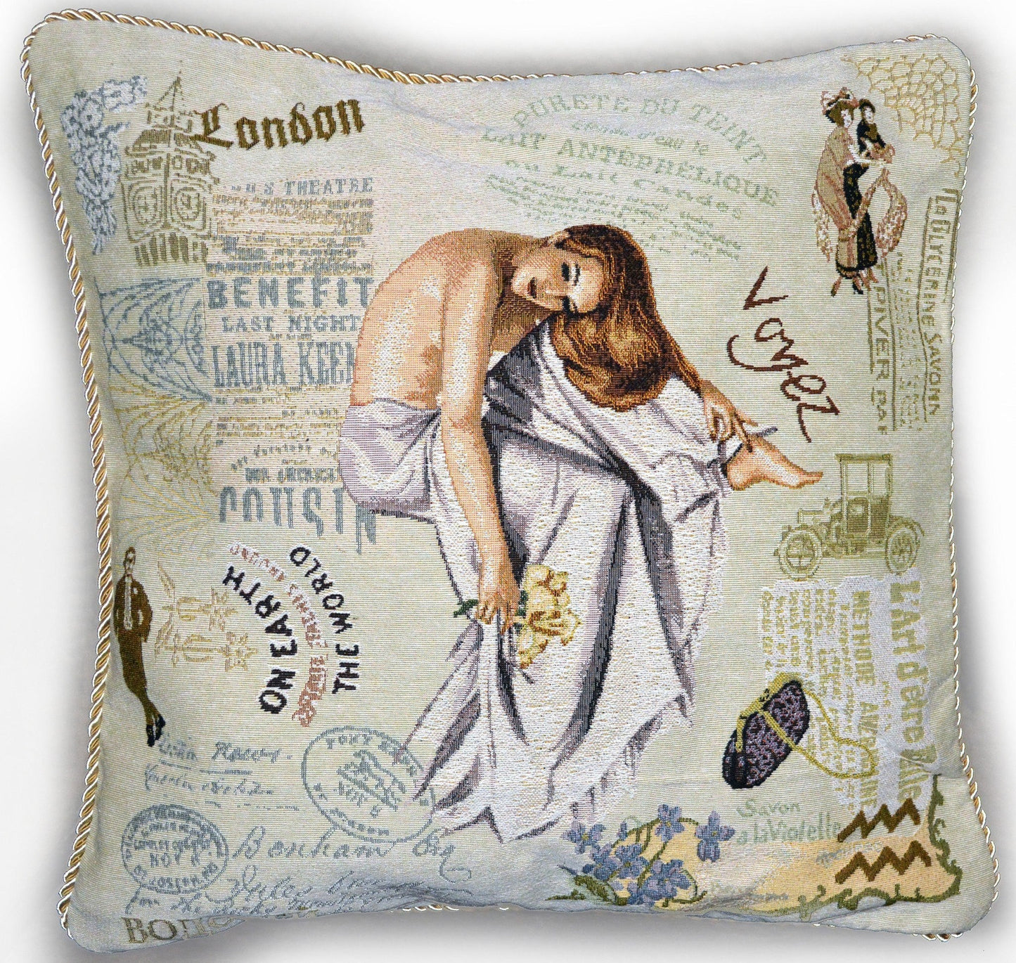 Tache Parisian Model European Postcard Vintage Tapestry Throw Pillow Cover (1362CC)