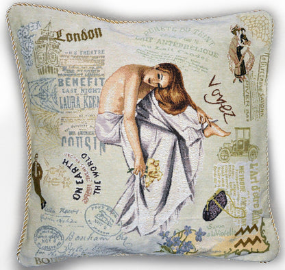 Tache Parisian Model European Postcard Vintage Tapestry Throw Pillow Cover (1362CC)