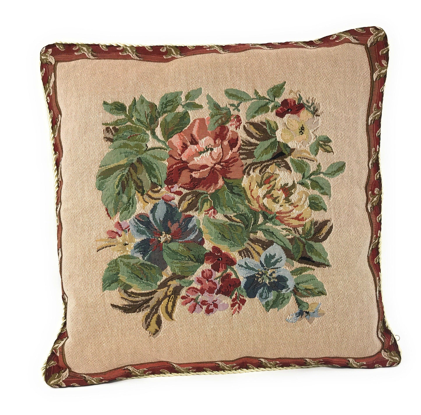 Tache 18 Inch Floral Red Yuletide Blooms Tapestry Throw Pillow Cover (5598)