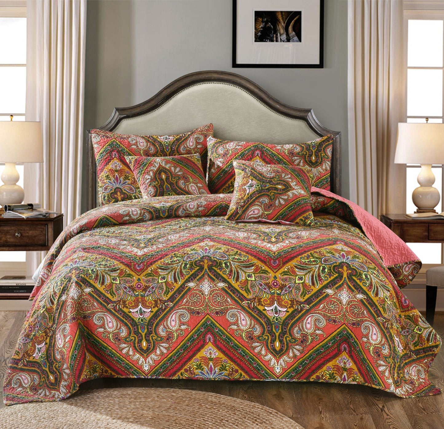 Tache Intricate Floral Paisley Chevron Hanging Gardens Cushion Cover 2-Pieces (HS3148)
