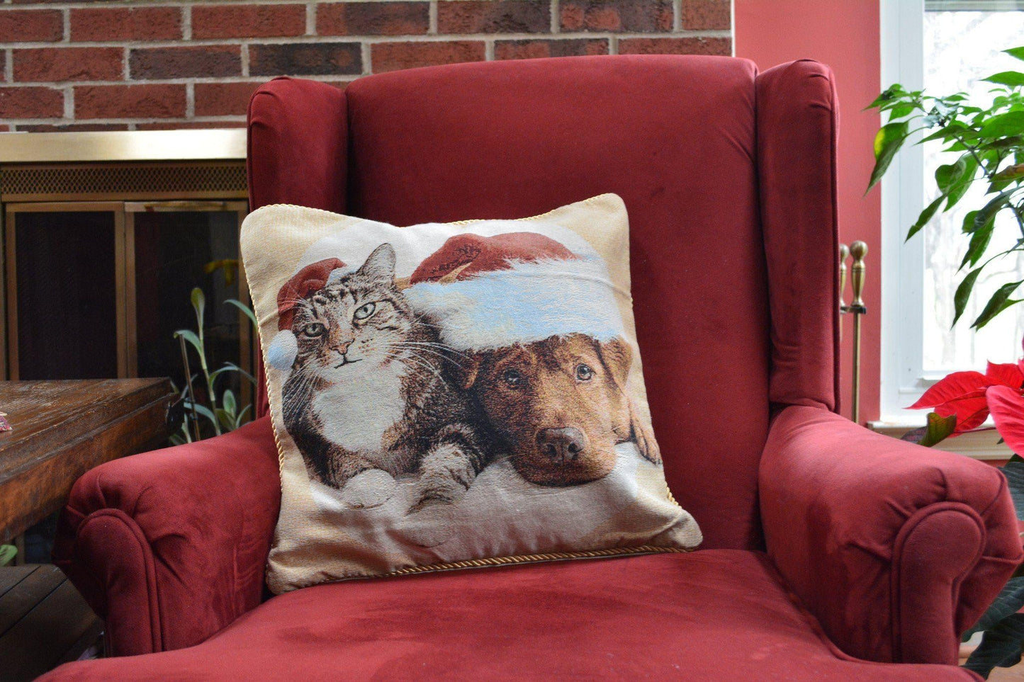 Tache Best Friend Pets Dog and Cat Christmas Tapestry Woven Throw Pillow Cover (16461)