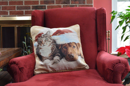 Tache Best Friend Pets Dog and Cat Christmas Tapestry Woven Throw Pillow Cover (16461)