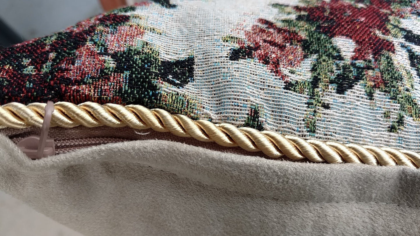 Tache Cupid's Horn Antique Rose Bird Dove Woven Tapestry Throw Pillow Cover (16375)