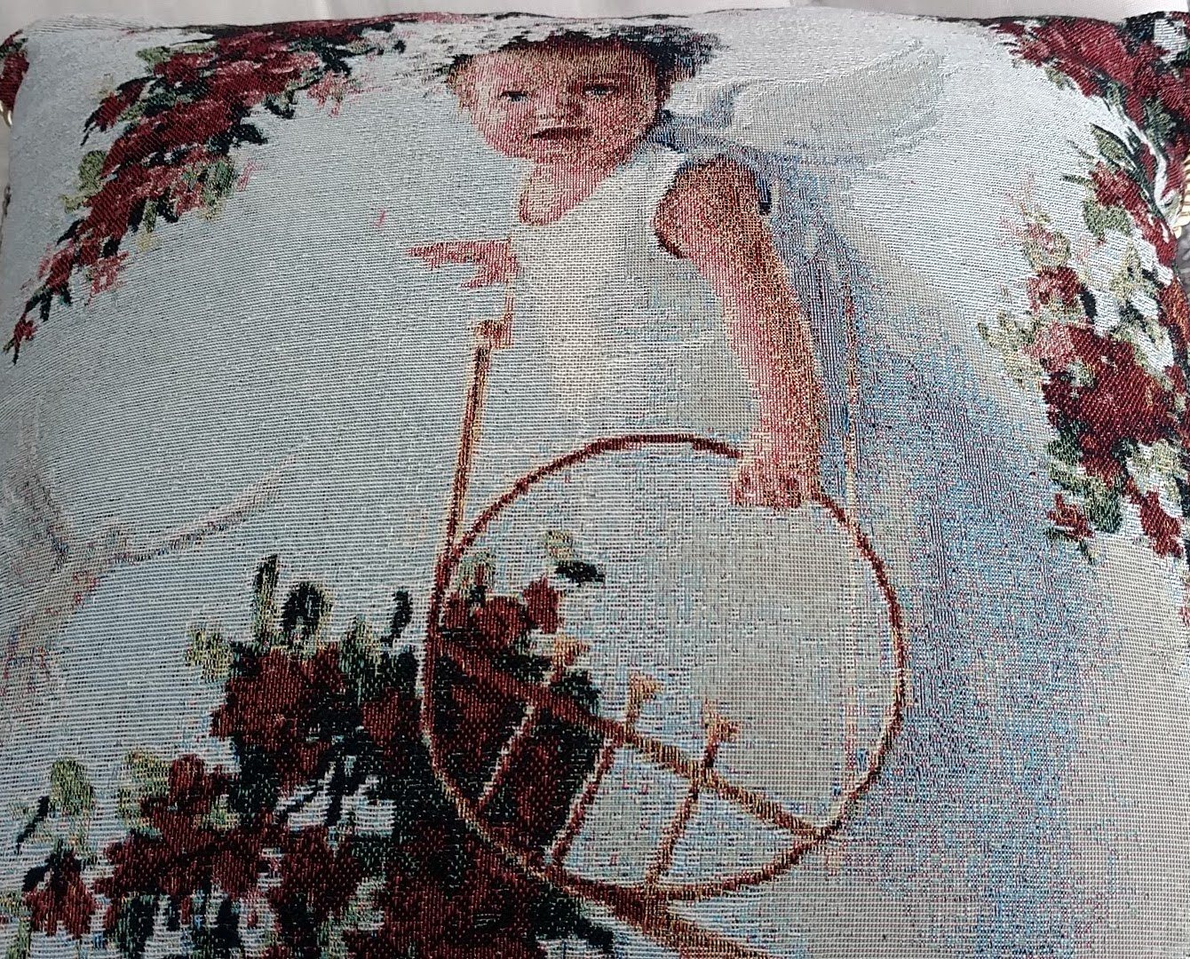 Tache Cupid's Horn Antique Rose Bird Dove Woven Tapestry Throw Pillow Cover (16375)