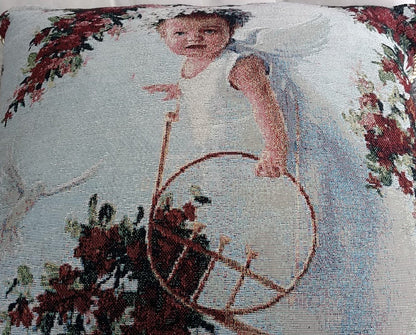 Tache Cupid's Horn Antique Rose Bird Dove Woven Tapestry Throw Pillow Cover (16375)