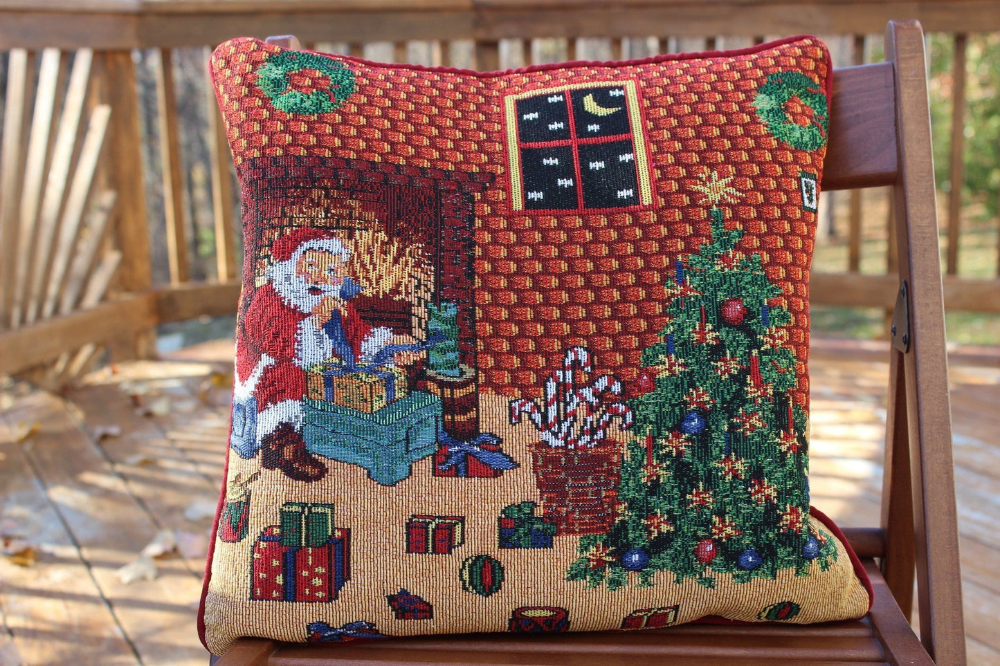 Tache Festive Santa's Last Minute Prep Retro Woven Tapestry Throw Pillow Cover (DB11869CC)