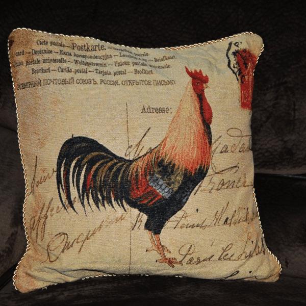 Tache Rooster Postcard European Farmhouse Cottage Vintage Tapestry Woven Throw Pillow Cover (15051)