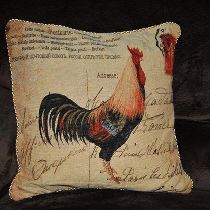 Tache Rooster Postcard European Farmhouse Cottage Vintage Tapestry Woven Throw Pillow Cover (15051)