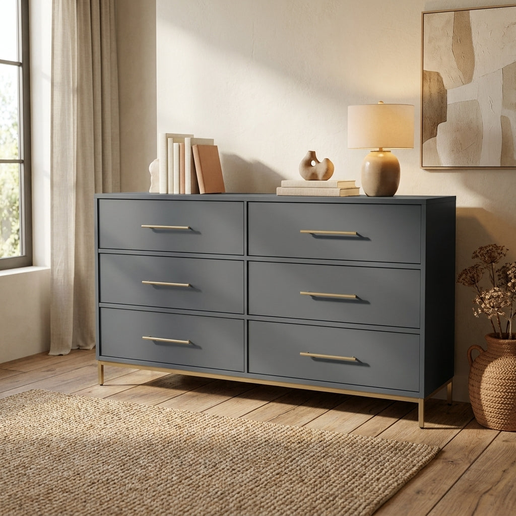 Madelyn Six Drawer Dresser, Slate Gray