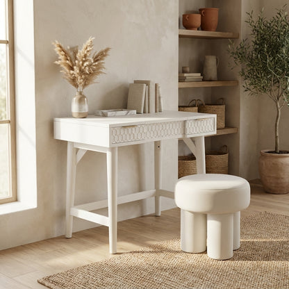 White Pearl Bedroom Vanity Desk with Textured Drawer Front
