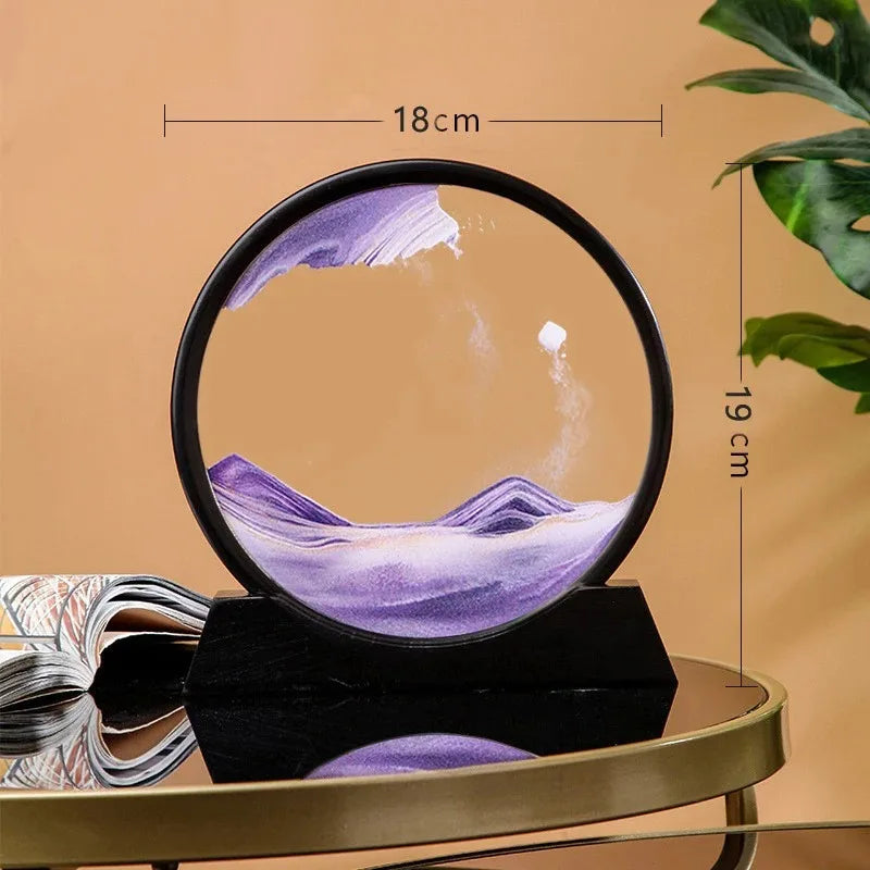 3D Hourglass Quicksand Moving Sand Art Picture - Round Glass Deep Sea Sandscape, Flowing Painting for Office and Home Decor