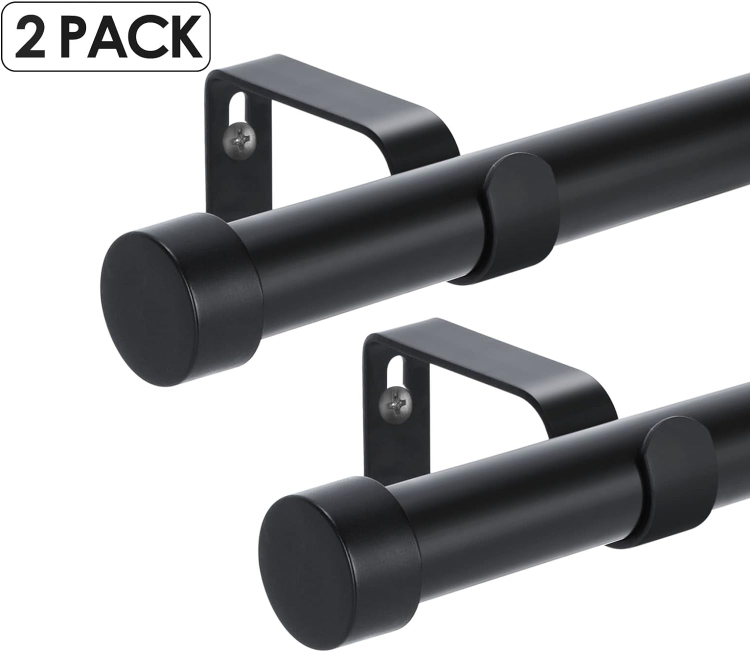 2 Pack Black Adjustable Curtain Rods with End Cap Design Finials,Drapery Rods of Window Treatment,1 Inch Diameter,Matte Black( 28-48 Inch)