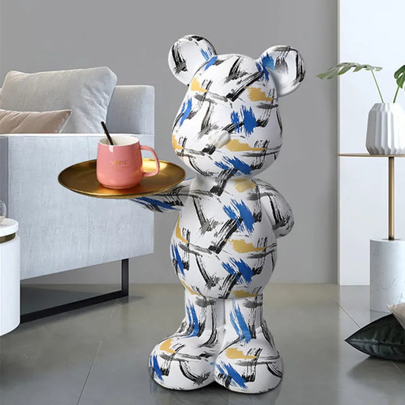 Large Graffiti Bear Statue FRP | Modern Nordic Style Home Decor | Creative Storage Organization Ornament for Home and Office