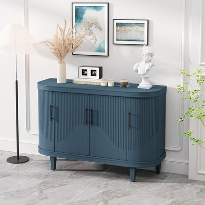 Curved Sideboard Wooden Console Table with Adjustable Shelves - Blue