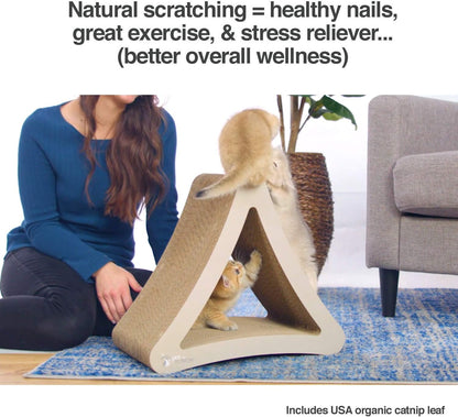 3-Sided Vertical Cat Scratching Post | Available in 18” & 24” | Multiple Angle Cat Scratching Pad, 6 Usable Sides. Scratch, Play, & Perch | 100% Recyclable Cardboard Cat Lounge. 1 Yr Warr