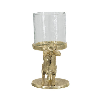 Gold Rabbit Pillar Candle Holder with Clear Glass Hurricane Shade