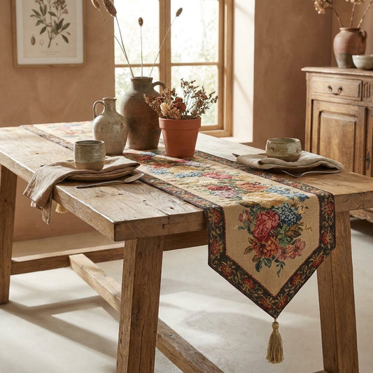 Cotton-Polyester Floral Table Runner Set, Morning Awakening