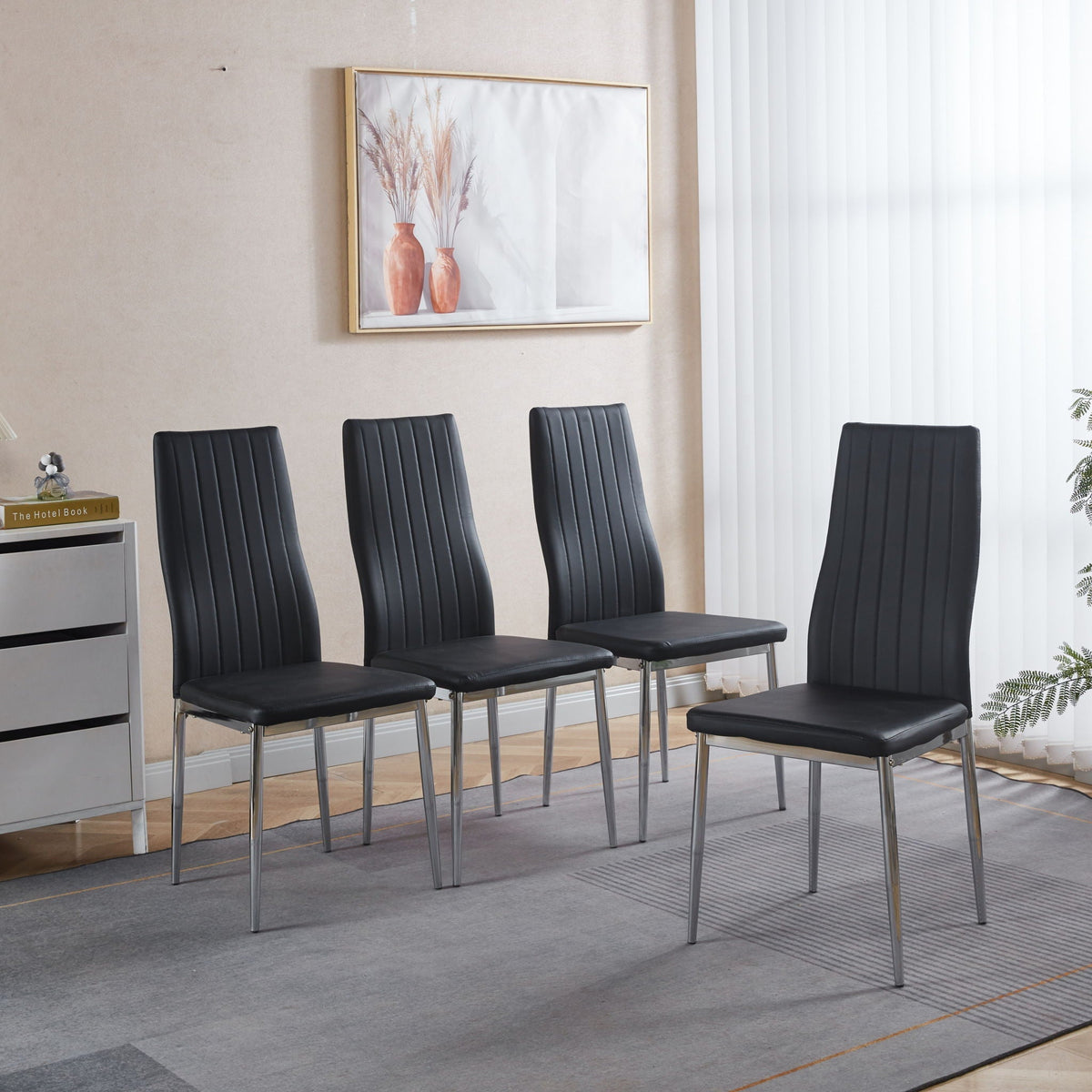 Minimalist Design Dining Chair Set of 4 with Metal Frame - Black or White