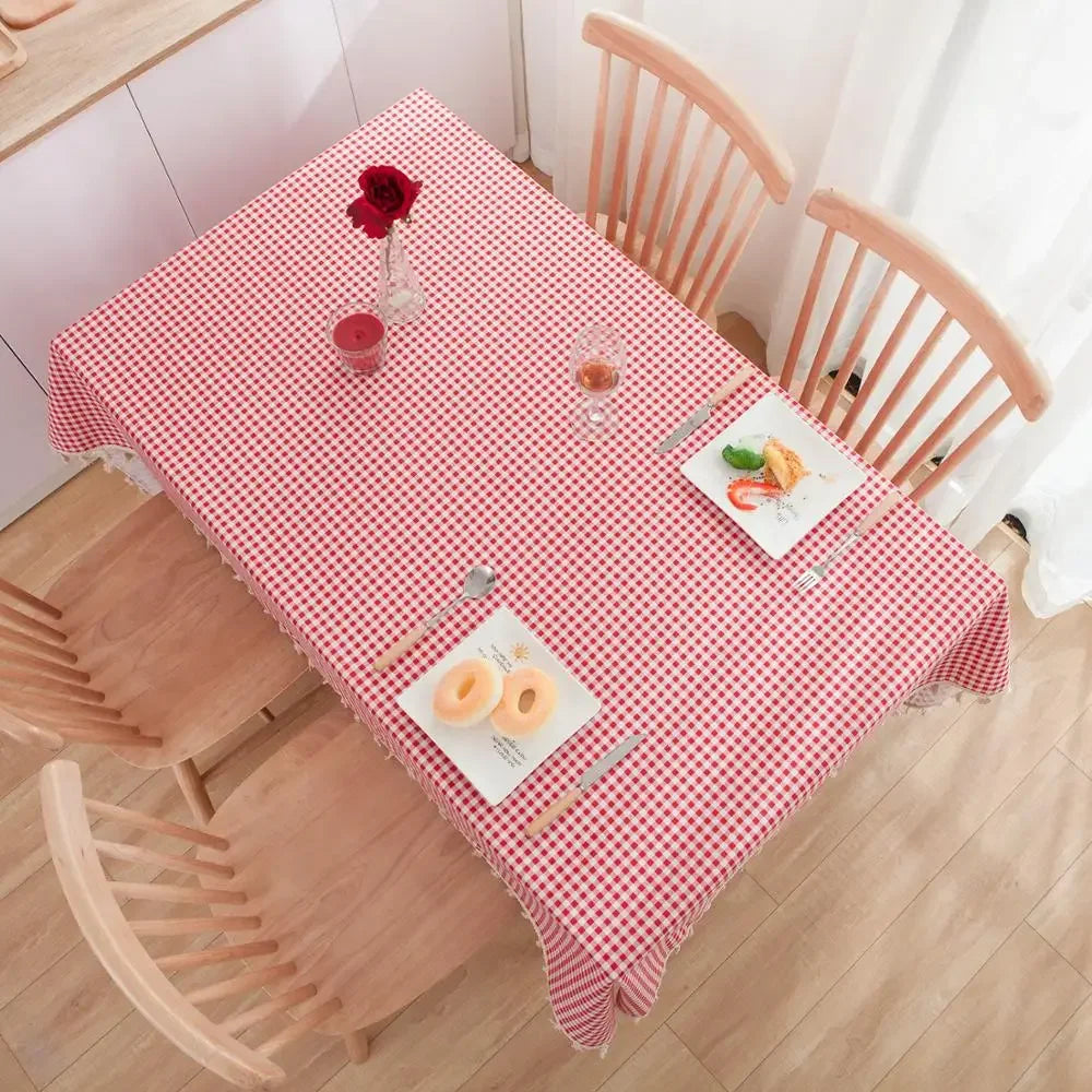 Pastoral Red and White Plaid Tablecloth Linen Cotton Square Coffee Table Cloth Rectangular Picnic Tablecloth Tableware for Home