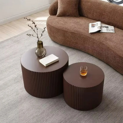 Nesting Coffee Table Set of 2, Matte Brown round Wooden Coffee Tables, Modern Luxury Side Tables Accent End Table for Living Room Apartment