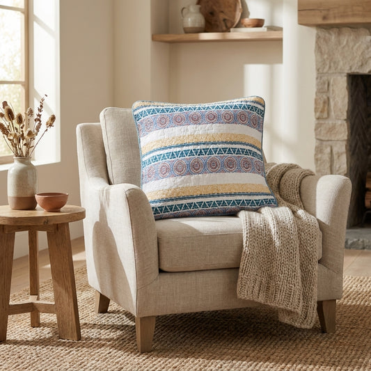 Cotton Patchwork Euro Sham, French Country Floral & Geometric