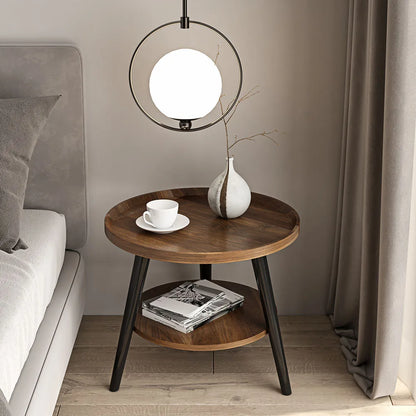 Minimalist Small Round Side Table with Conical Legs, Double Level, Waterproof and Stable, Modern Coffee Table for Home and Office