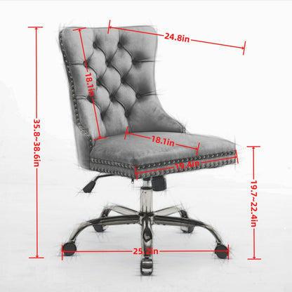 Purple Modern Velvet Upholstered Office Chair with Tufted Buttons - Golden Accents