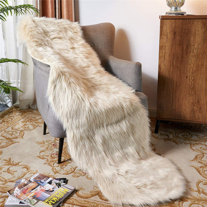 Ultra Soft Faux Fur Sheepskin Area Rug, Beige - 2x6 Ft, Fluffy Shaggy Rug for Bedroom, Living Room, Sofa, Floor