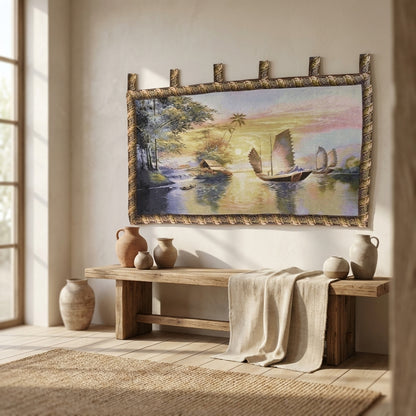 Tache 28 x 55 Exotic Ships on The Horizon Coastal Tapestry Wall Hanging (WH-DB15152)