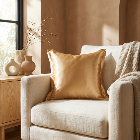 Faux Silk Satin Ruffle Euro Sham, Gold Caramel Latte