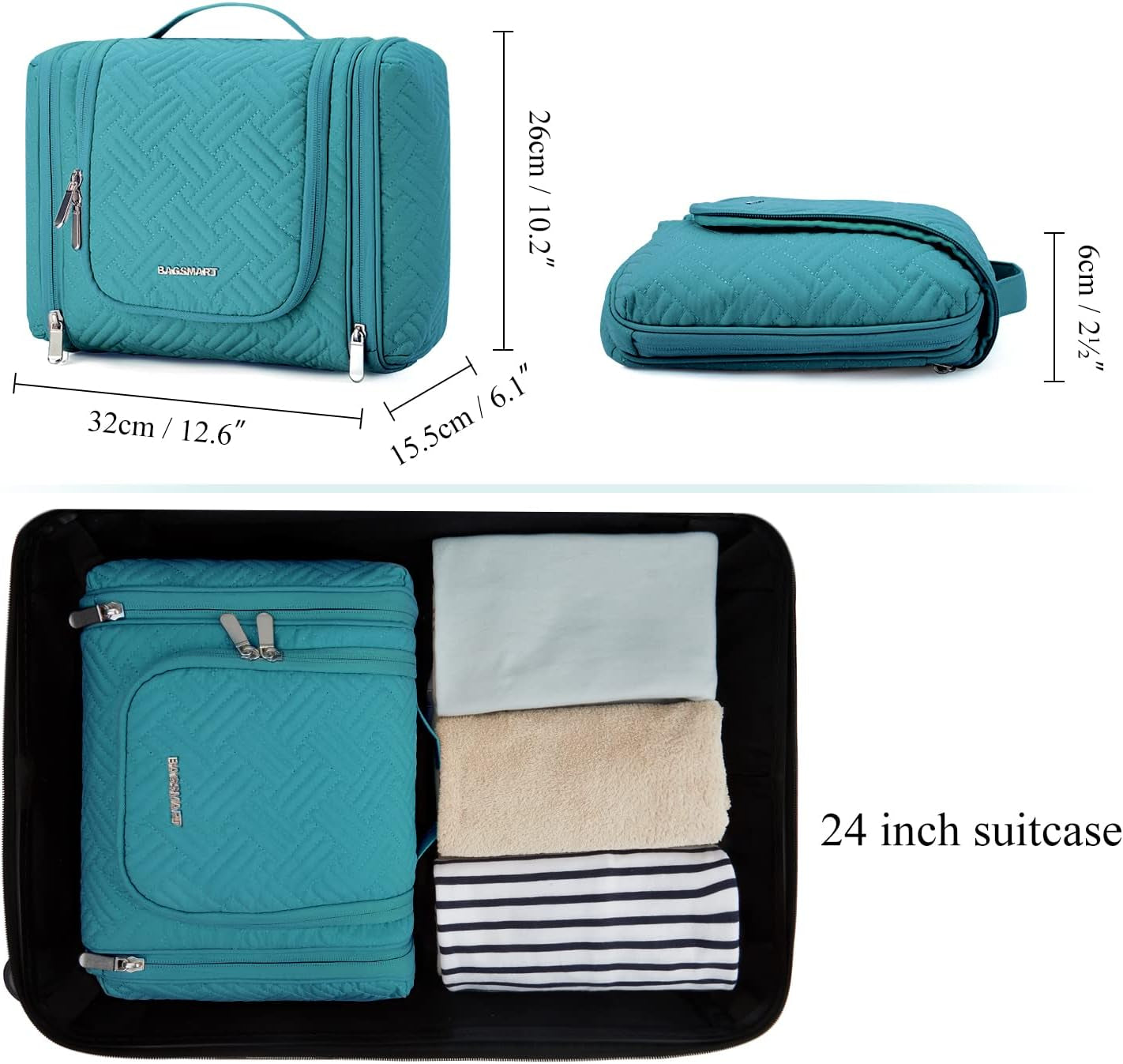 Large Travel Toiletry Bag for Women, Hanging Toiletry Bag with Hook, Travel Cosmetic Makeup Bag Travel Organizer for Accessories, Shampoo, Full Sized Container, Toiletries,Blue-Large
