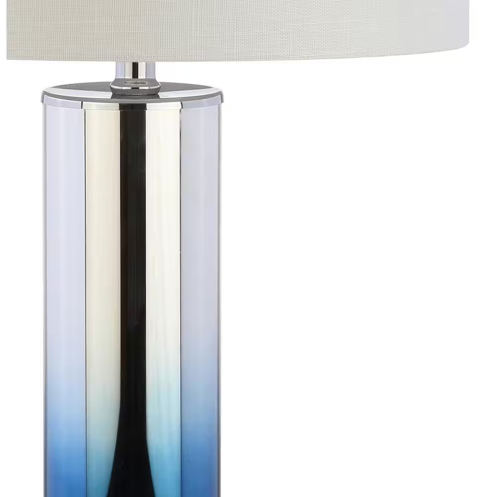 Edward 27” Blue Glass/Crystal LED Table Lamp - Stylish Ombre Glass with Cotton Drum Shade for Bedroom, Living Room, or Office