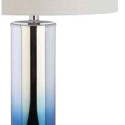 Edward 27” Blue Glass/Crystal LED Table Lamp - Stylish Ombre Glass with Cotton Drum Shade for Bedroom, Living Room, or Office