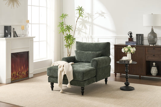 Modern Green Chaise Lounge Upholstered Sofa Recliner Chair with Solid Wood Frame