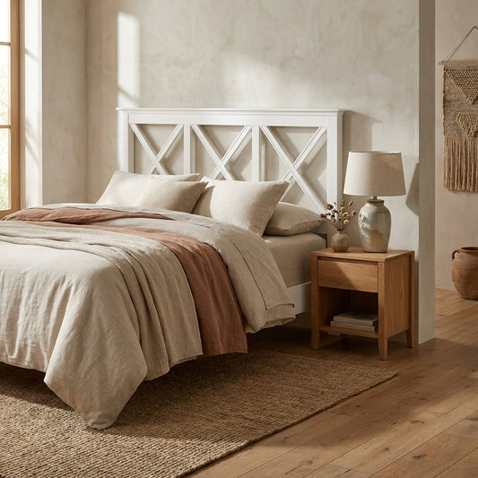 White Mahogany Wood Headboard, Potter Collection