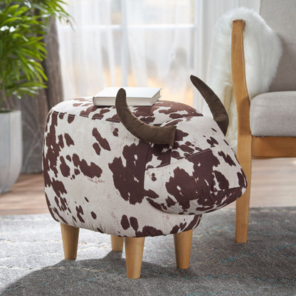 Cow Shaped Ottoman Footstool with Fabric and Wood - Black or Dark Brown