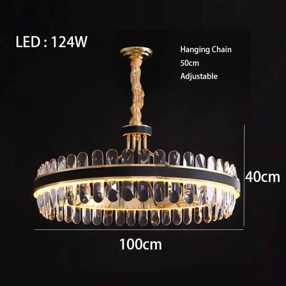 Dimmable LED Crystal Oval Ceiling Chandeliers - Black Leather Luxury Lustres for Dining Room Decor
