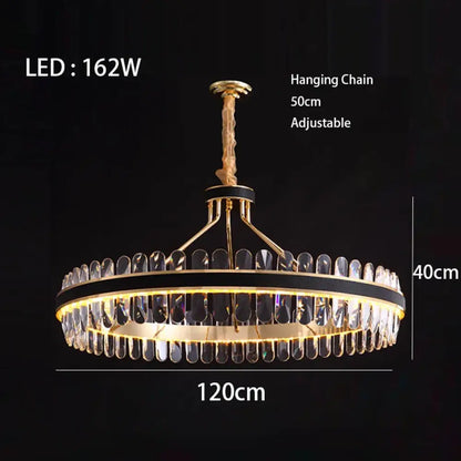 Dimmable LED Crystal Oval Ceiling Chandeliers - Black Leather Luxury Lustres for Dining Room Decor