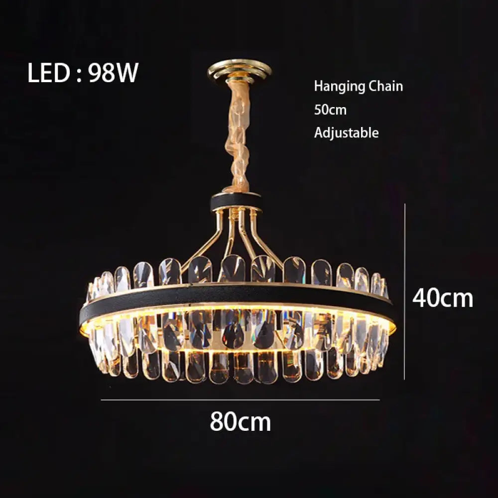 Dimmable LED Crystal Oval Ceiling Chandeliers - Black Leather Luxury Lustres for Dining Room Decor