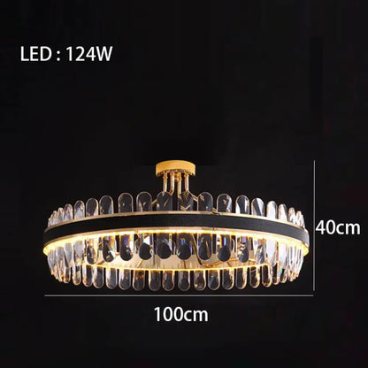 Dimmable LED Crystal Oval Ceiling Chandeliers - Black Leather Luxury Lustres for Dining Room Decor