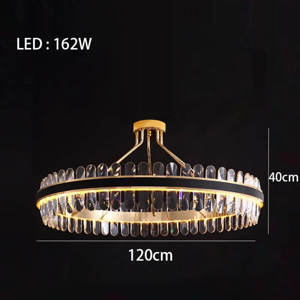Dimmable LED Crystal Oval Ceiling Chandeliers - Black Leather Luxury Lustres for Dining Room Decor