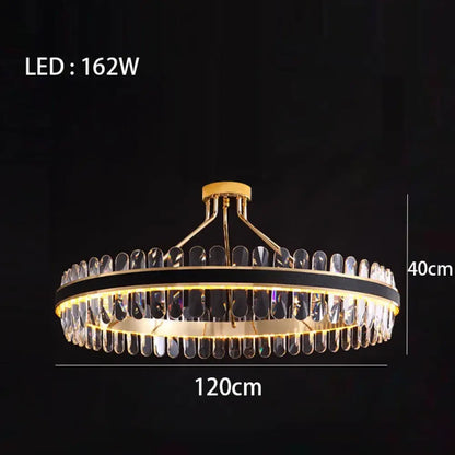 Dimmable LED Crystal Oval Ceiling Chandeliers - Black Leather Luxury Lustres for Dining Room Decor