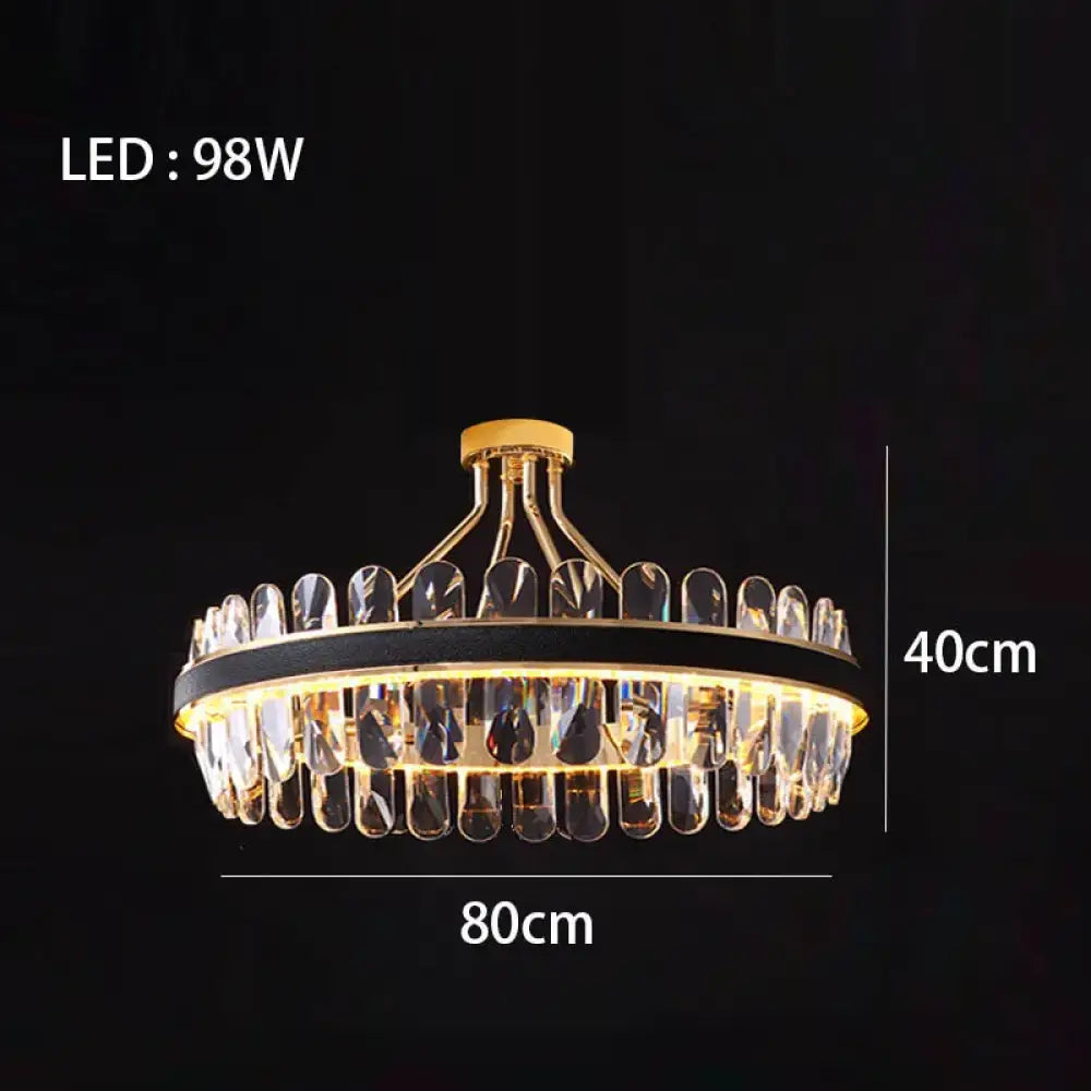 Dimmable LED Crystal Oval Ceiling Chandeliers - Black Leather Luxury Lustres for Dining Room Decor