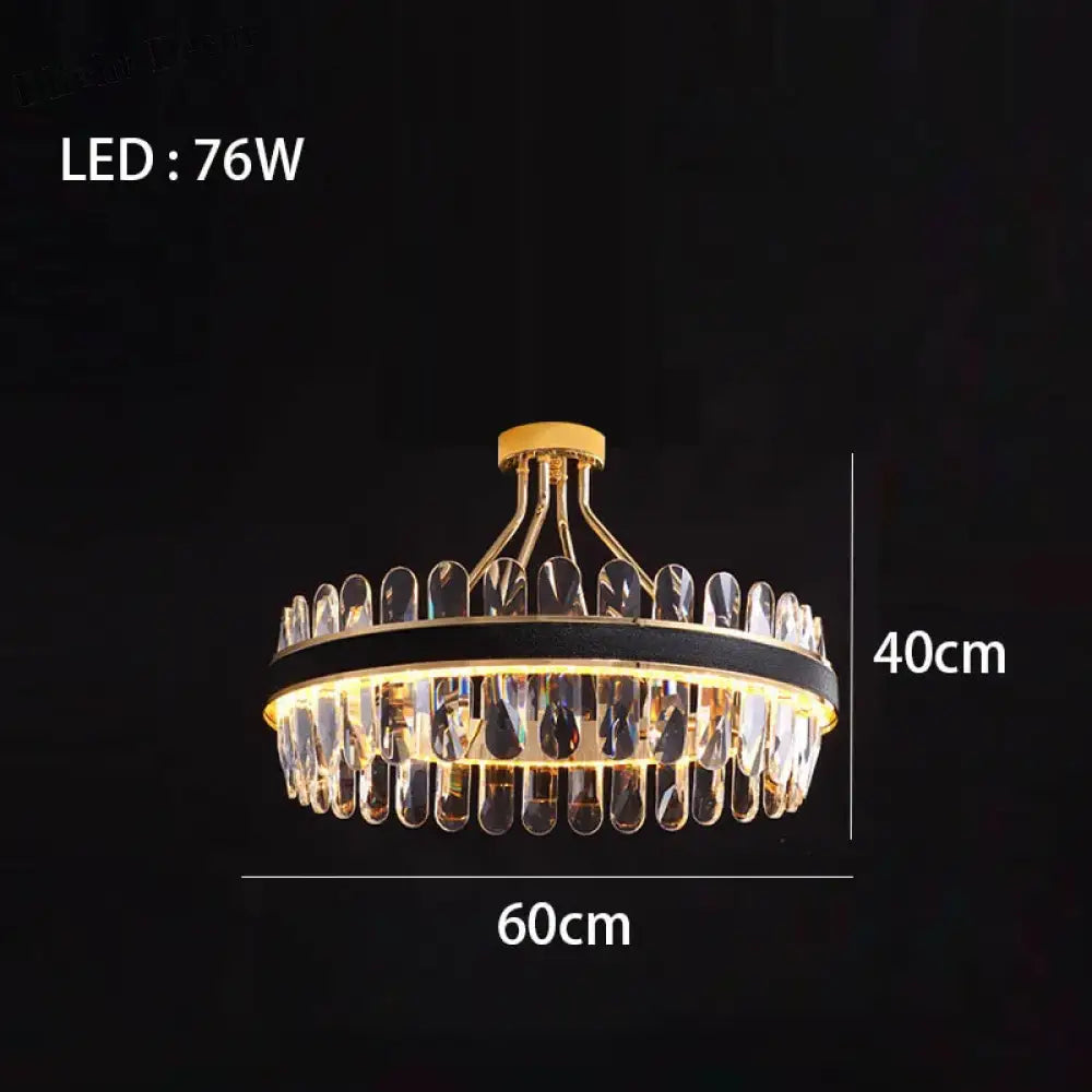 Dimmable LED Crystal Oval Ceiling Chandeliers - Black Leather Luxury Lustres for Dining Room Decor