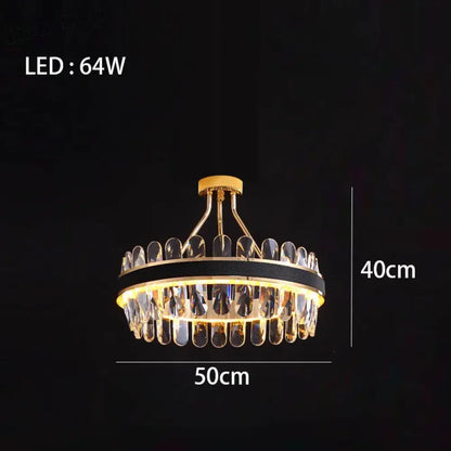 Dimmable LED Crystal Oval Ceiling Chandeliers - Black Leather Luxury Lustres for Dining Room Decor